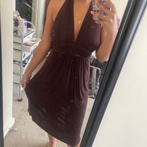 Elegant Halter Neck Brown Dress